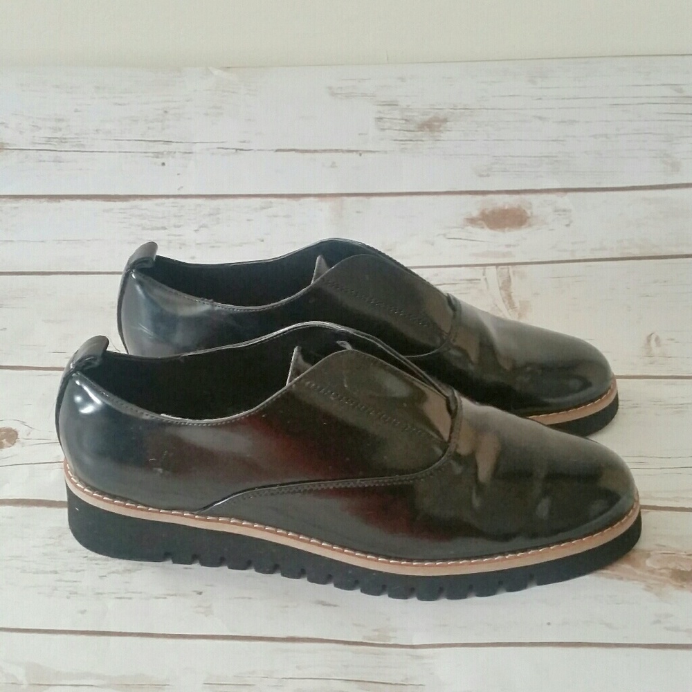 Zara Blucher Platform Black Patent Shoes